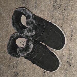 Black Fur-Lined Hey Dudes